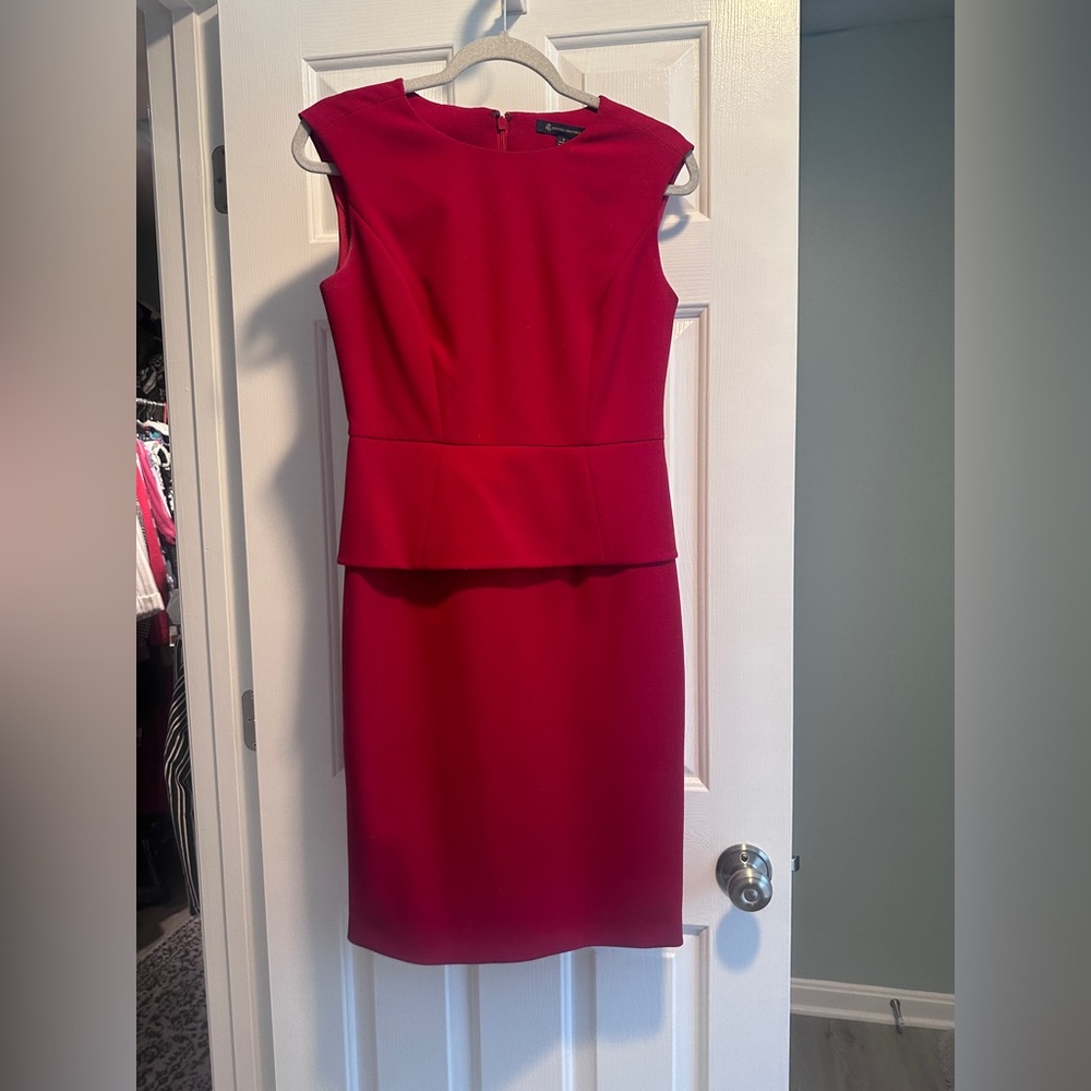 Brooks Brothers Red Wool Blend Sleeveless Ponte Peplum Sheath Dress size 2